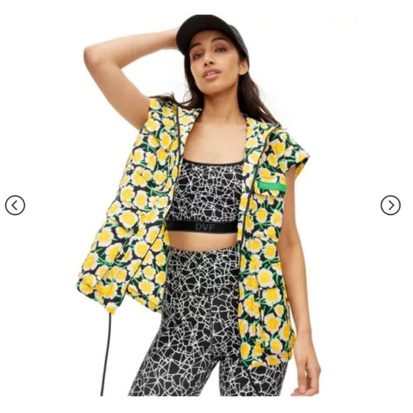Women's Nylon Packable Yellow Poppy Short Sleeve Hooded Vest - DVF for Target - Picture 1 of 2